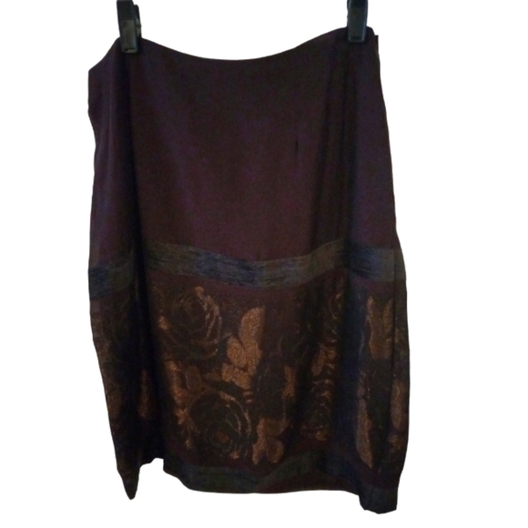 Vintage Rialto Mixed Fabrics Skirt Knee Length Pencil Style Brown Lined Sz.12 - Picture 1 of 12